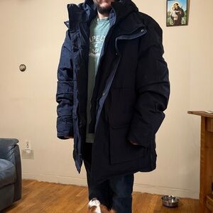 Men’s Puffer Coat Black 4x Utilitarian Hooded Work Casual NWOT Removable Hood